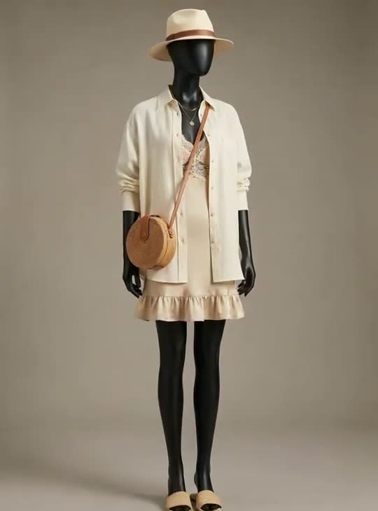 Jungle Ease, Linen and lace in warm neutrals, effortlessly layered for a daytime